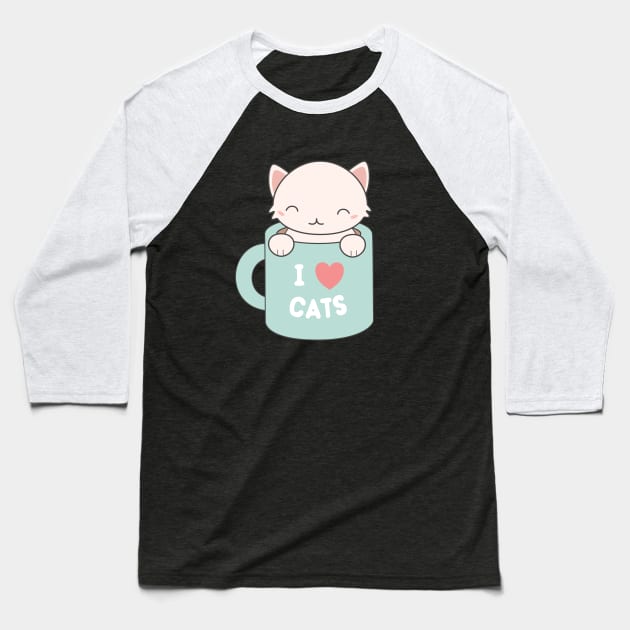 Kawaii Cute I love cats t-shirt Baseball T-Shirt by happinessinatee